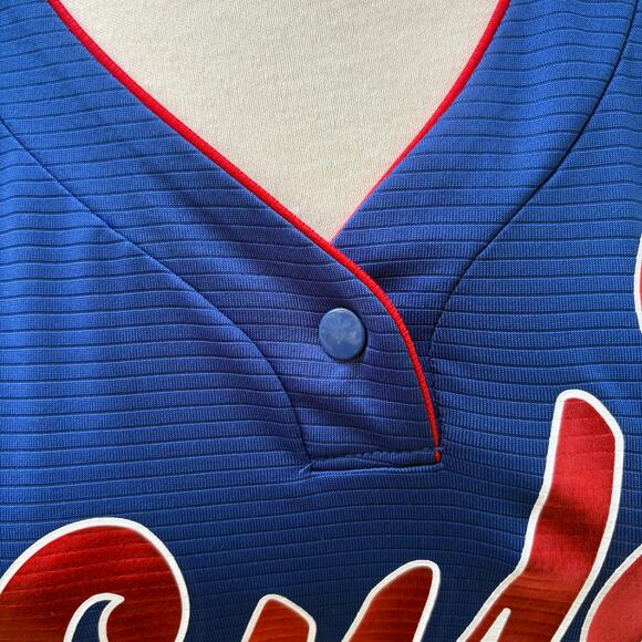 Chicago Cubs Shirt WMN Sm TX3 Cool Blue Red Metallic Snap Collar Short Slv MLB - Picture 9 of 11